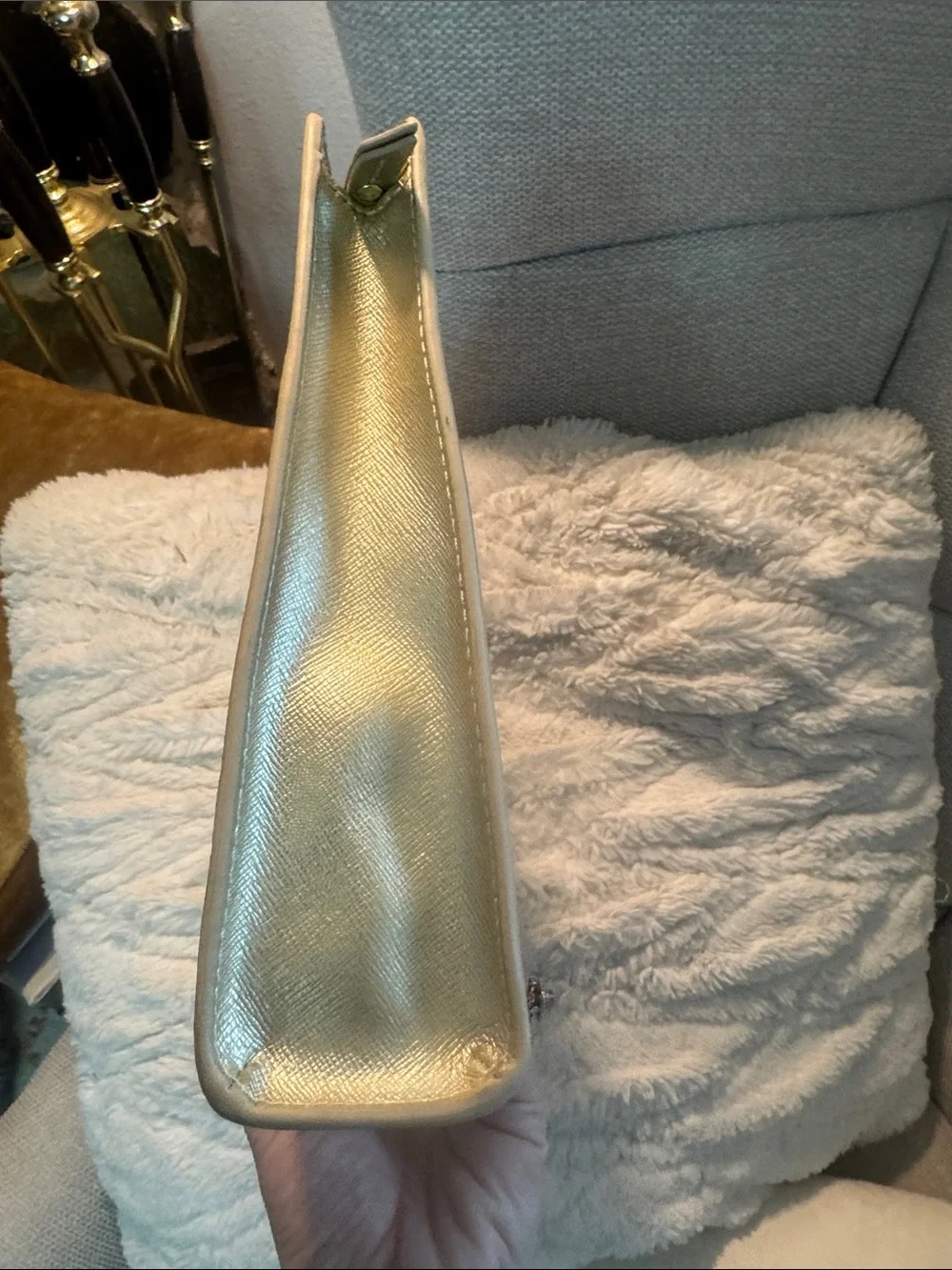 Neiman Marcus Metallic Gold Leather Pouch Clutch